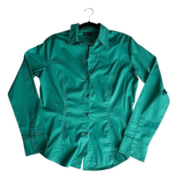 NWT Women's New York & Company Slim Button Down Shirt Green Cotton Blend Size M - Picture 1 of 6